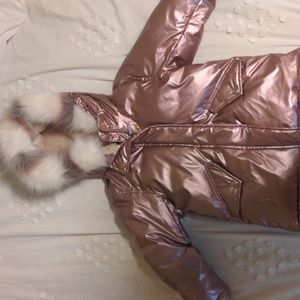 J Crew kids metallic pink parka w fur lined hood sz XS